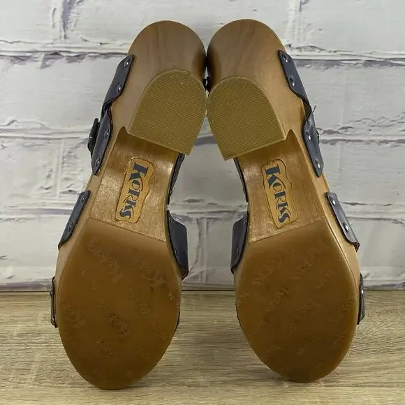 Korks Bagley Platform Chunky Heel Sandals Women's Size 9 Slingback Dark Blue - Picture 8 of 9